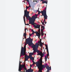 Laddie Faux Wrap Navy Floral Dress, Size 18W, NWT